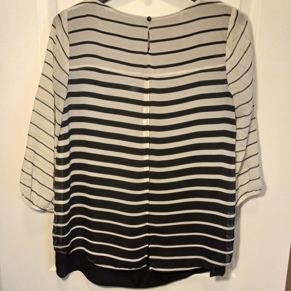 AB Studio EUC, Black & Off White Striped Hi Lo Tunic, Sz S, Split Back - Picture 9 of 9